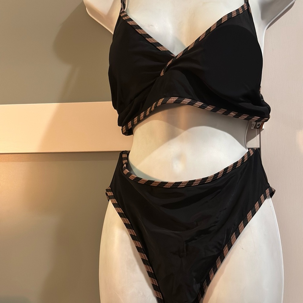 Black Bikini with Tan Accents